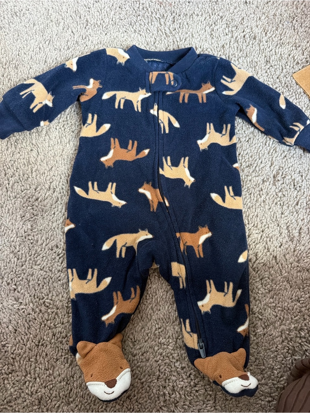 Carter's Navy Fleece Fox Print Footed One-Piece